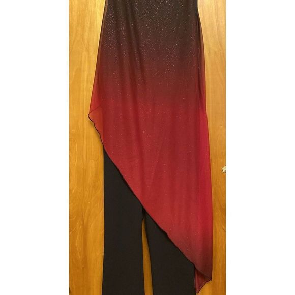 Venus Women’s Sheer overlay Jumpsuit red sparkly and black Size S - Picture 5 of 10